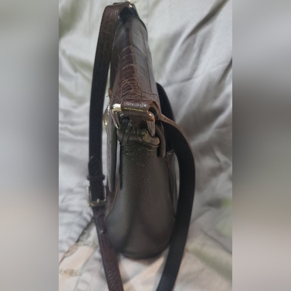 BRIGHTON Crossbody Shoulder Bag Leather Purse Black & Brown Croc Embossed 10”x9” - Picture 5 of 15